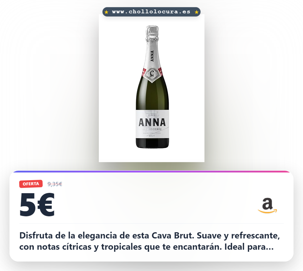 Aprovecha este vino Cava Brut Anna de Codorniu con notas cítricas y tropicales al mejor precio