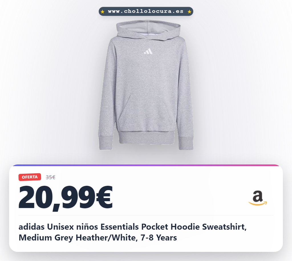 adidas Unisex niños Essentials Pocket Hoodie Sweatshirt, Medium Grey Heather/White, 7-8 Years