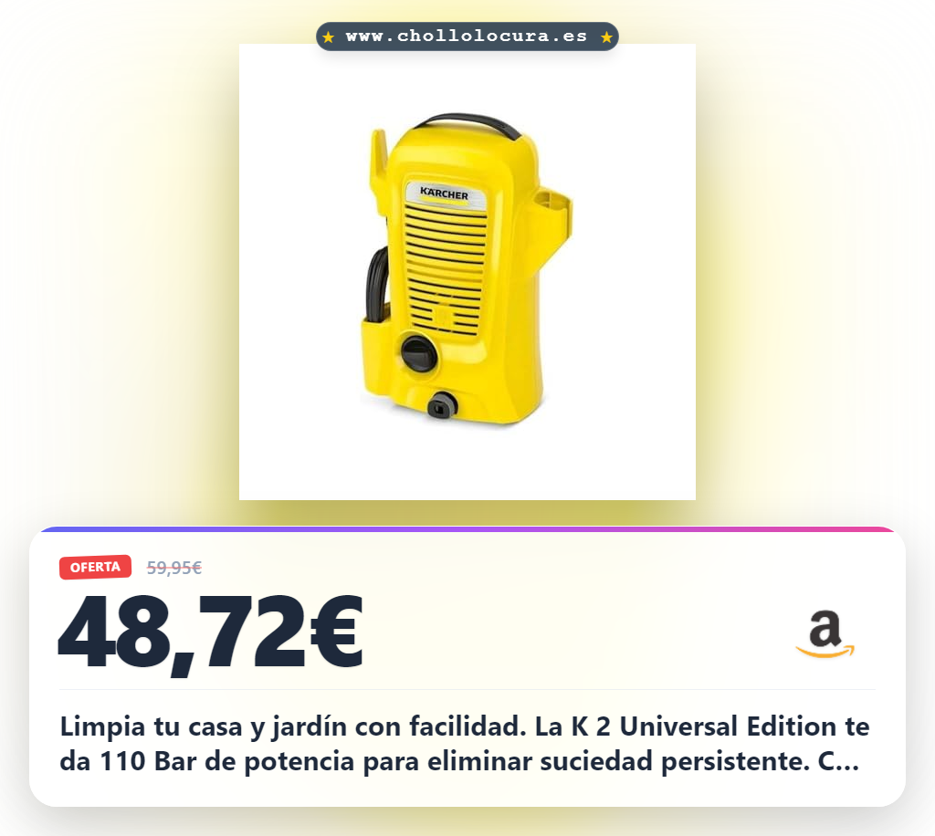 Aprovecha la hidrolimpiadora Kärcher K 2 Universal Edition con boquilla turbo y manguera de 3 metros al mejor precio