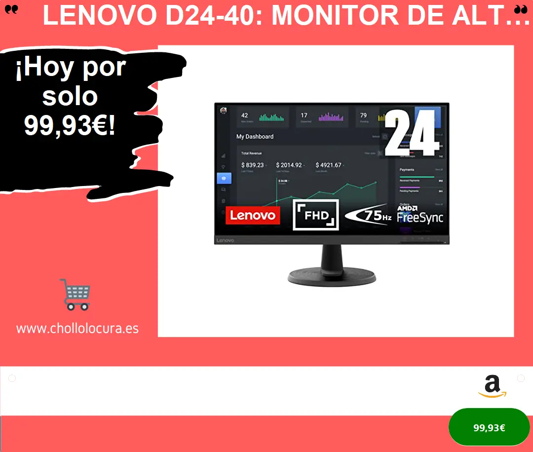 Lenovo D24-40: Monitor de Alta Definición y Rendimiento para Juegos y Productividad