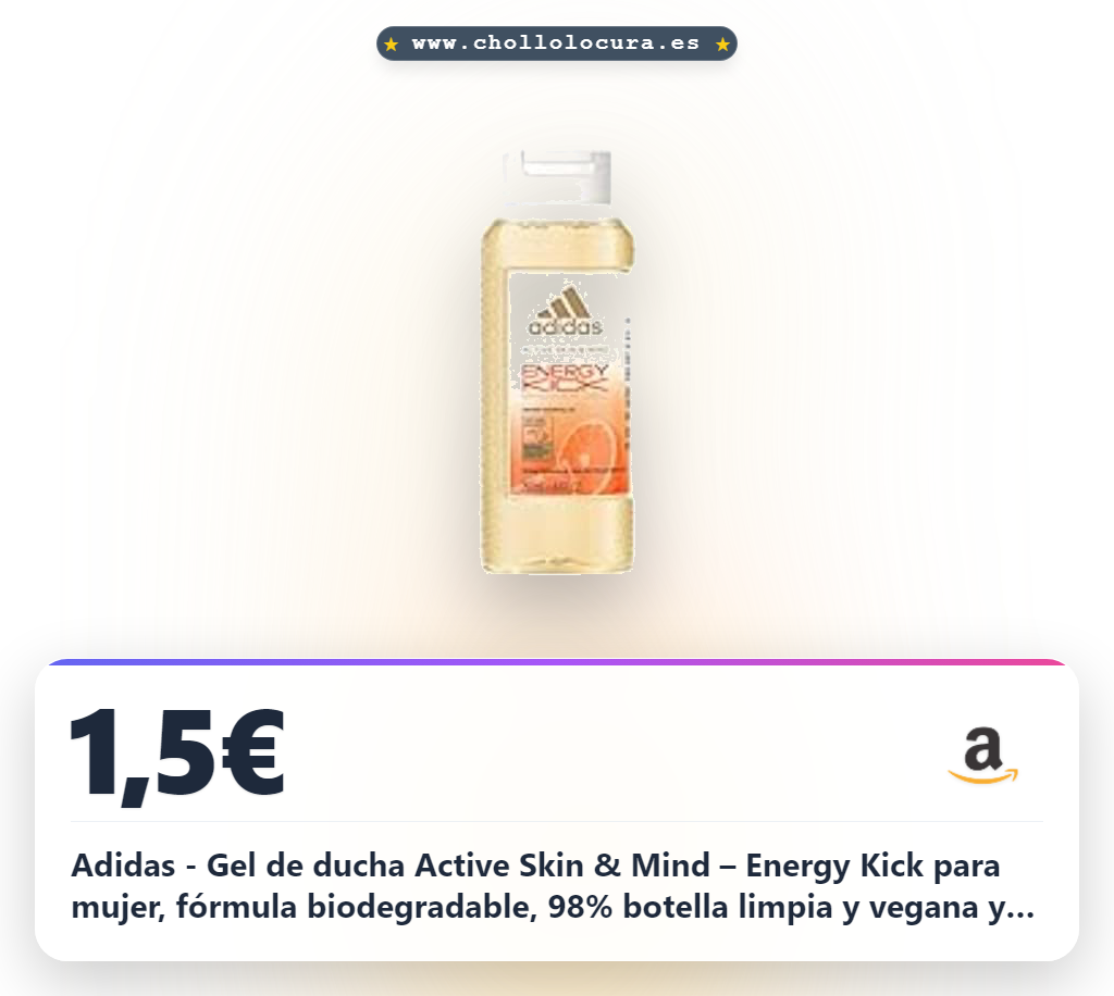 Adidas - Gel de ducha Active Skin & Mind – Energy Kick para mujer, fórmula biodegradable, 98% botella limpia y vegana y reciclada, 250 ml