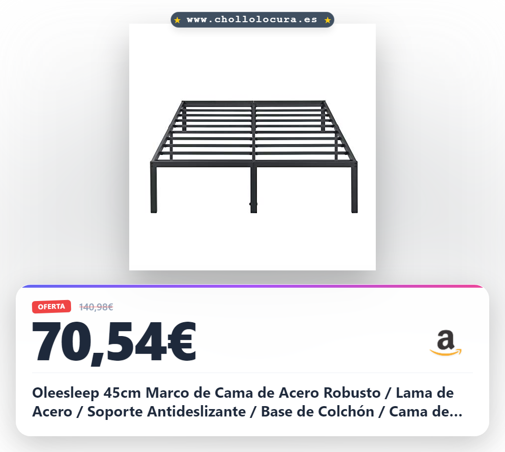 Oleesleep 45cm Marco de Cama de Acero Robusto / Lama de Acero / Soporte Antideslizante / Base de Colchón / Cama de Metal / Somier / Cama / 140 x 200cm / Negro / Metal