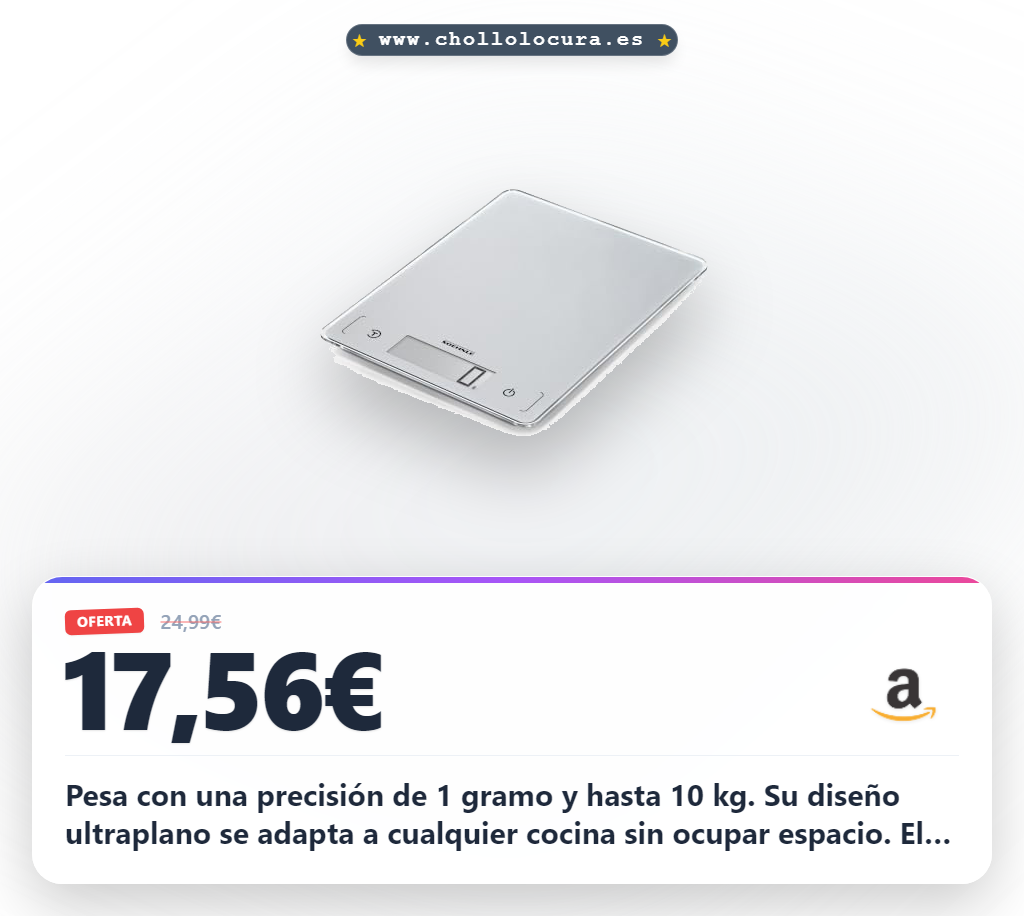 Aprovecha la báscula de cocina Page Comfort 300 Slim hasta 10 kg con precisión de 1 g y sensor Touch