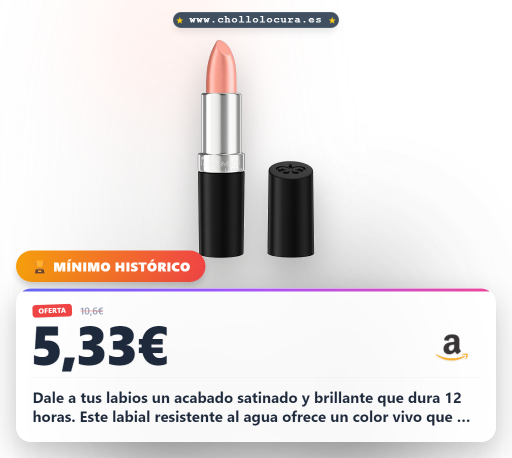 Aprovecha los Labios Rimmel London con acabado satinado y color vivo resistente al agua por 12 horas