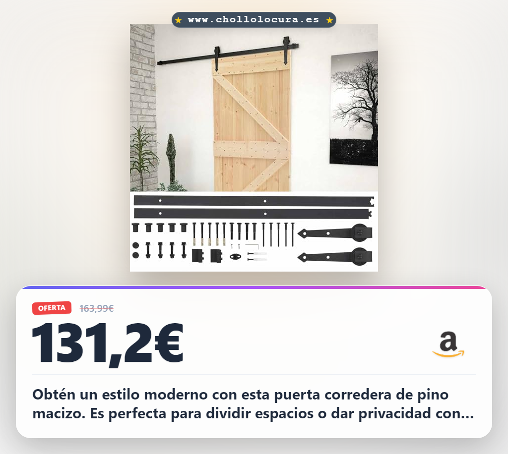 Consigue la puerta corredera vidaXL de pino macizo 90x210 cm.