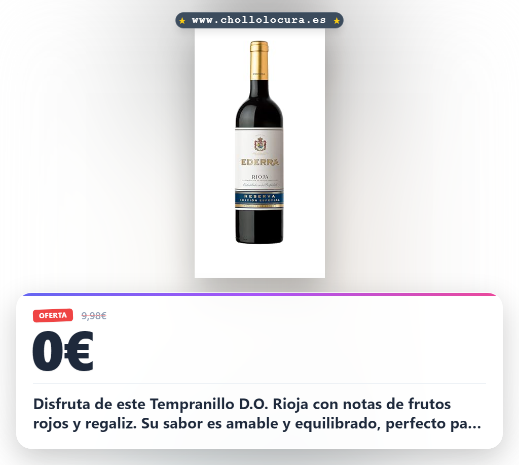 Aprovecha este vino tinto Rioja Tempranillo Reserva con notas de frutos rojos y regaliz en oferta histórica