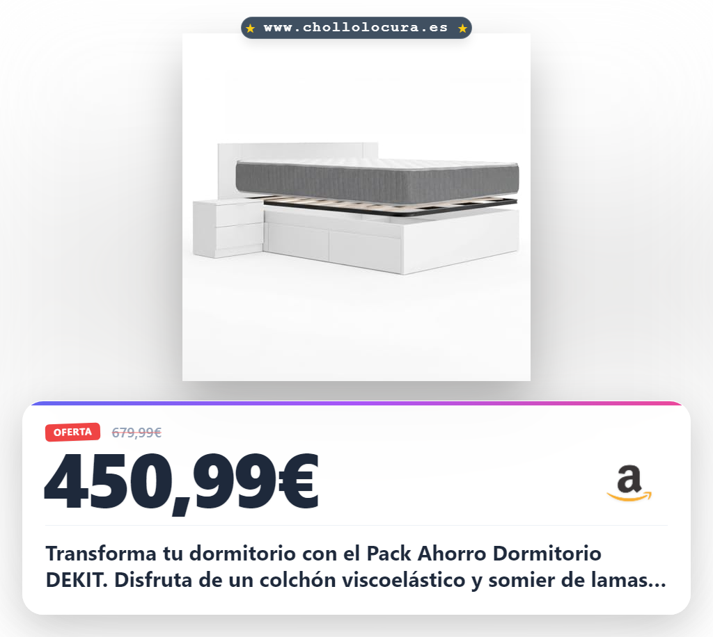 Aprovecha el set de dormitorio Alice con 4 cajones y somier de lamas en oferta histórica