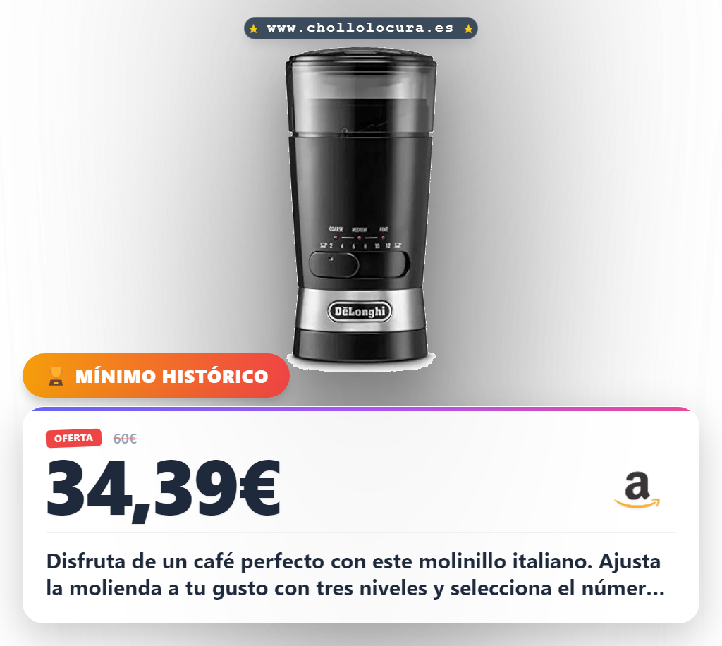 Consigue el molinillo de café De'Longhi KG210 con cuchillas de acero inoxidable y molienda ajustable en oferta