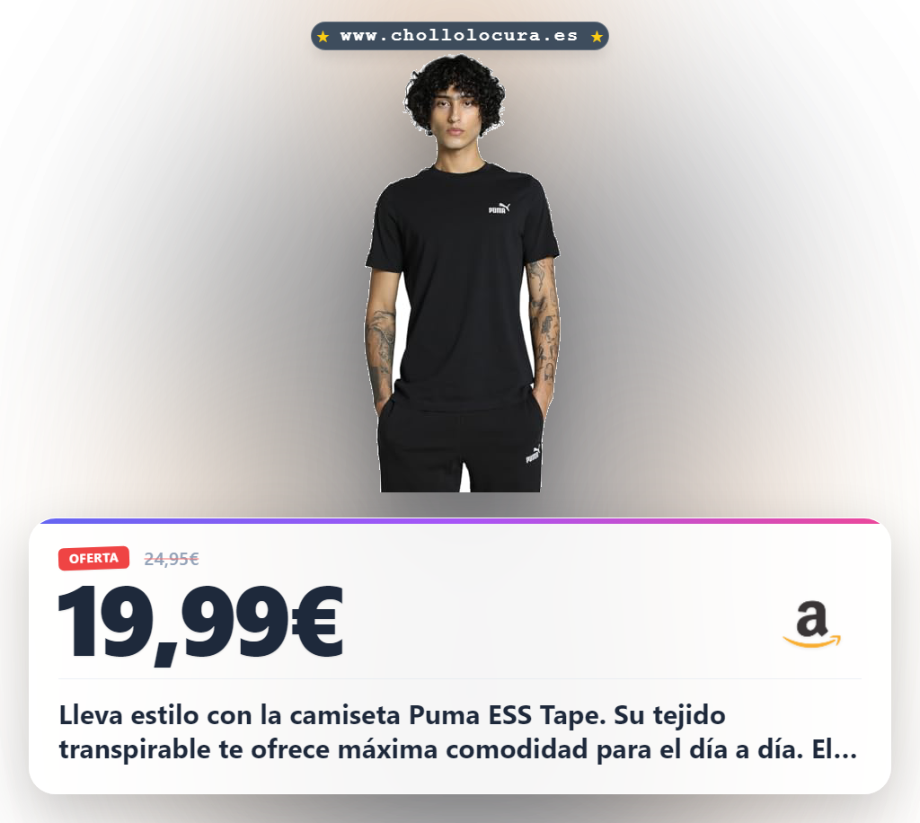 Consigue la camiseta Puma ESS Tape negra con ajuste cómodo y tejido transpirable para el día a día al mejor precio