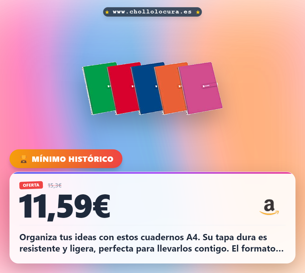 Aprovecha este pack de 5 cuadernos A4 con espiral simple negra 360º y tapa dura. 80 hojas cuadrícula 4x4 al mejor precio del año.
