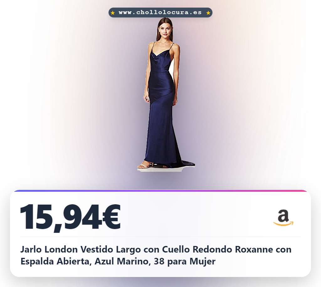Jarlo London Vestido Largo con Cuello Redondo Roxanne con Espalda Abierta, Azul Marino, 38 para Mujer