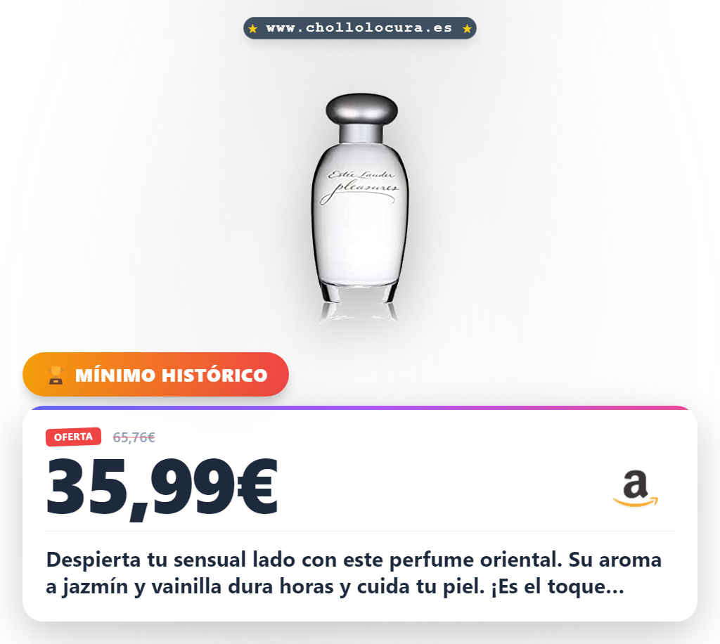 Despierta tu sensual lado con este perfume oriental. Su aroma a jazmín y vainilla dura horas y cuida tu piel. ¡Es el toque perfecto para cualquier ocasión! Aprovecha esta oferta antes de que se agote.