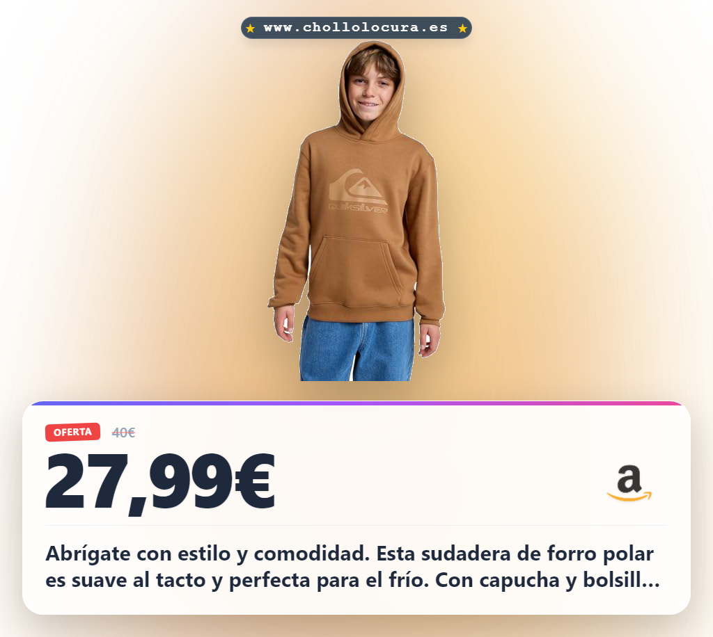 Aprovecha esta sudadera de forro polar Quiksilver marrón con capucha para niños 8 a 16 años