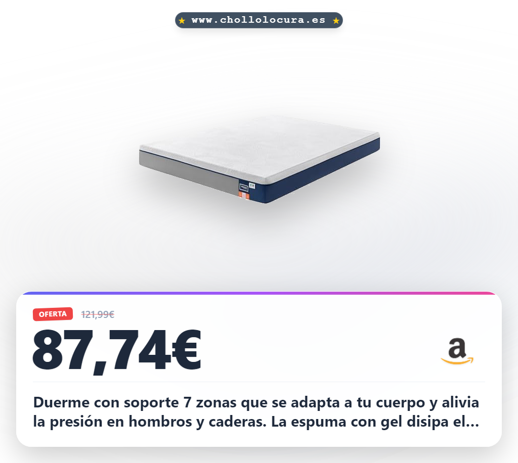 Aprovecha este colchón de matrimonio con espuma viscoelástica 7 zonas y gel en oferta al mejor precio