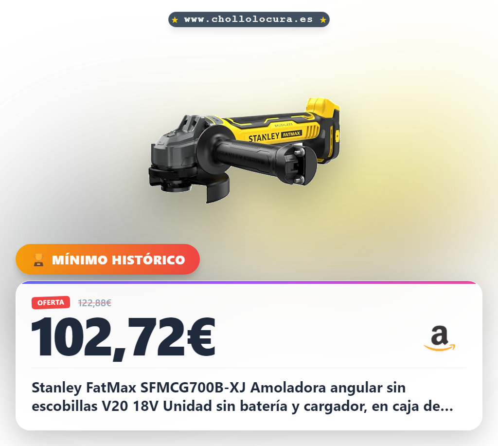 Stanley FatMax SFMCG700B-XJ Amoladora angular sin escobillas V20 18V Unidad sin batería y cargador, en caja de cartón
