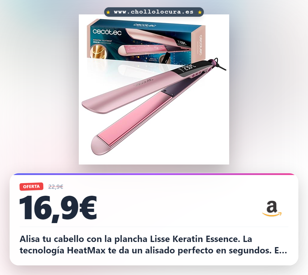 Aprovecha la plancha de pelo Lisse Keratin Essence con queratina y aceite de argán al mejor precio en oferta