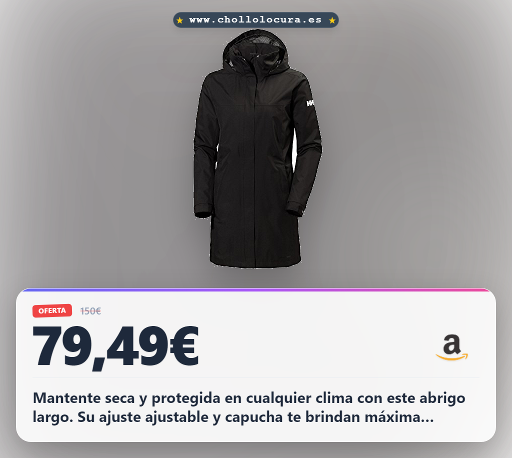 Encuentra el abrigo largo mujer Helly Hansen W Aden negro con tratamiento DWR y capucha ajustable a precio de chollo