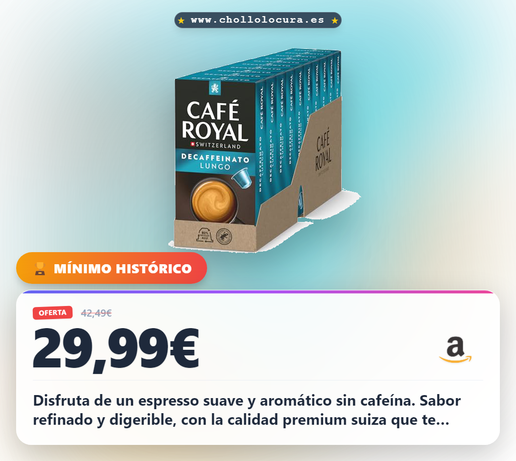 Aprovecha el Café Royal Decaffeinato Nespresso con cápsulas sostenibles y certificación UTZ al mejor precio