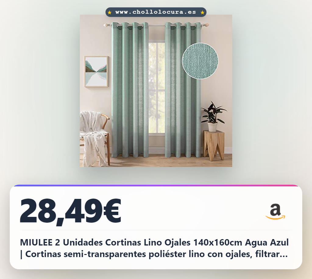 MIULEE 2 Unidades Cortinas Lino Ojales 140x160cm Agua Azul | Cortinas semi-transparentes poliéster lino con ojales, filtrarán luz para salón y dormitorio