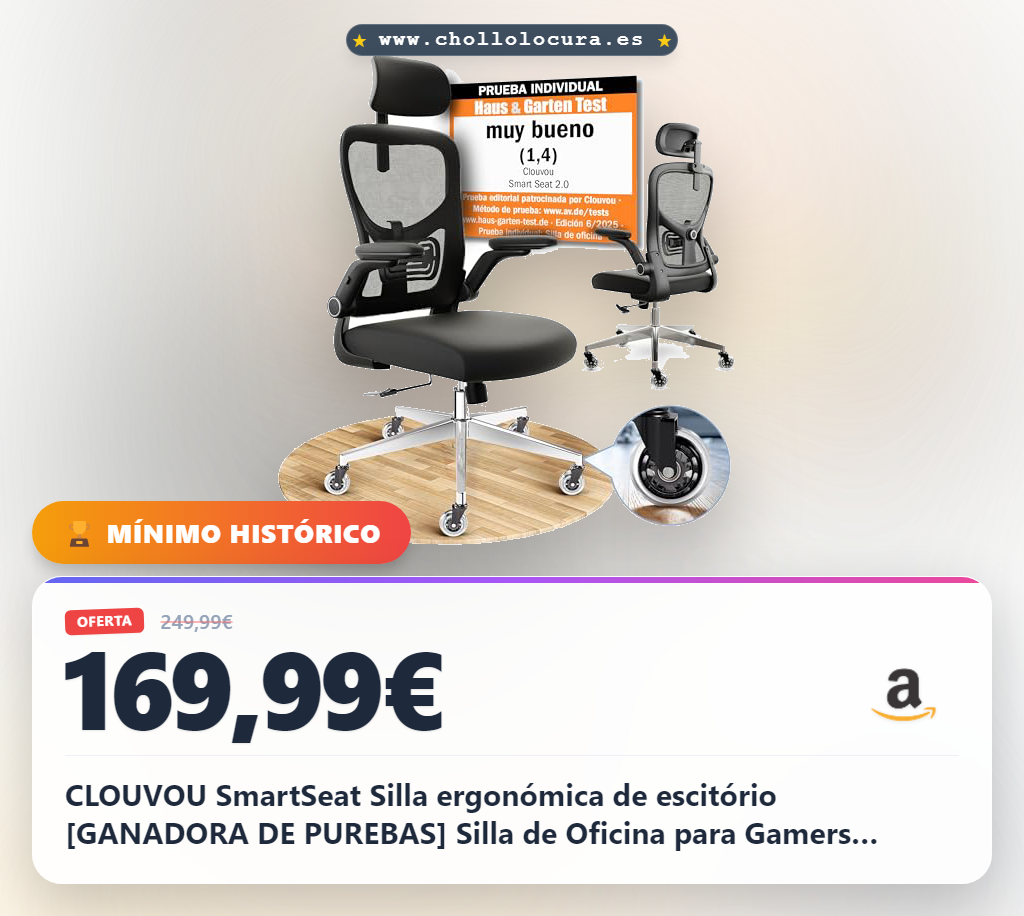 CLOUVOU SmartSeat Silla ergonómica de escitório [GANADORA DE PUREBAS] Silla de Oficina para Gamers Ajustable al 100%, giratoria, cómoda y Resistente hasta 150 kg | Ideal para Trabajo y Estudio