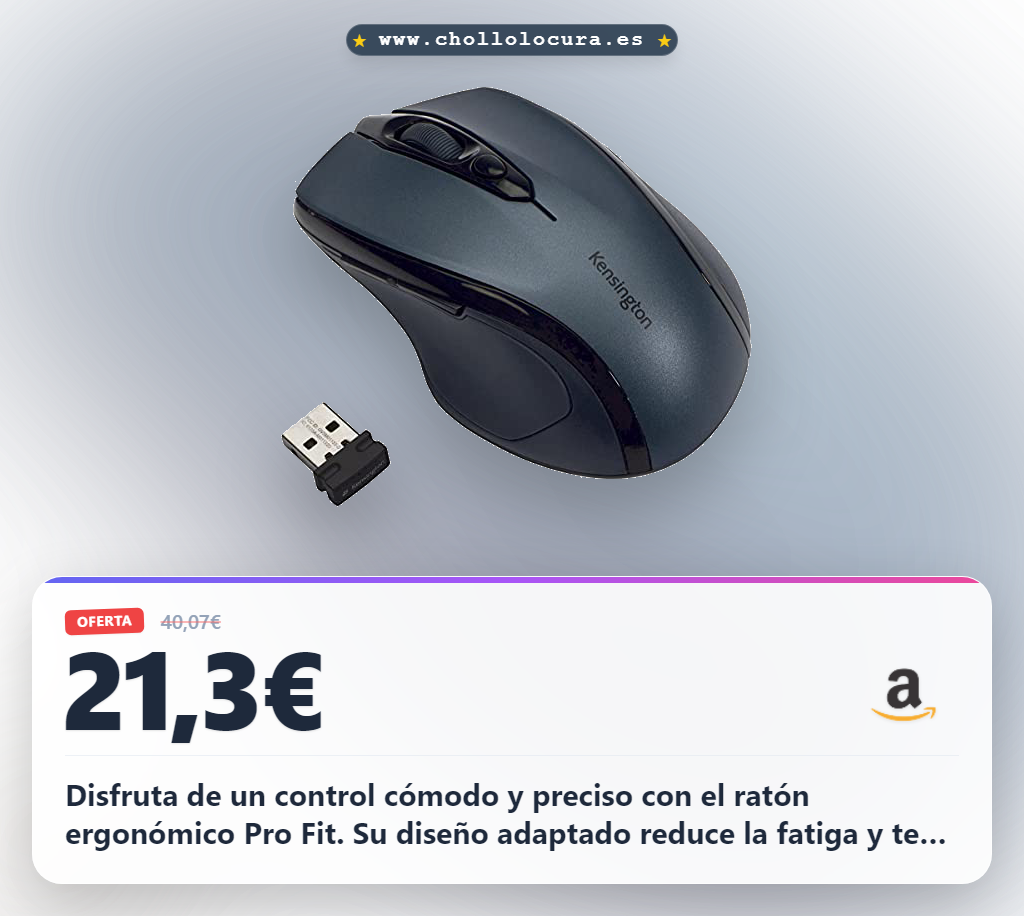 Consigue el ratón inalámbrico Kensington Pro Fit ergonómico con sensor óptico para oficina y casa al mejor precio