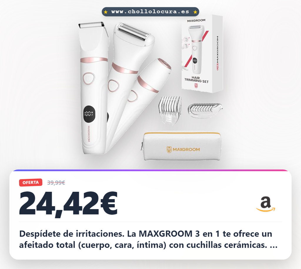 Obtén la Afeitadora Eléctrica MAXGROOM 3 en 1 para mujer: cuerpo, cara e íntima con IPX6 al mejor precio