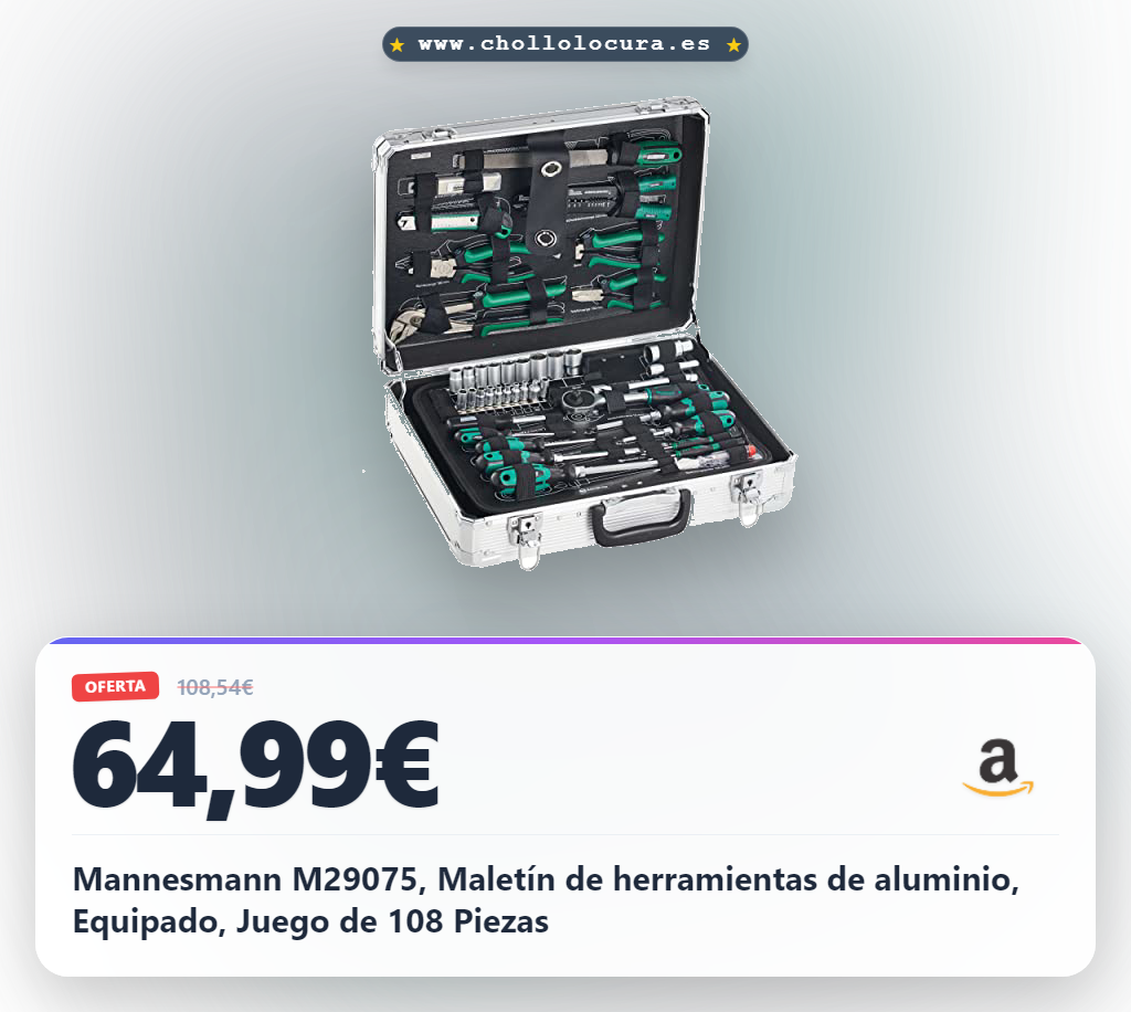 Mannesmann M29075, Maletín de herramientas de aluminio, Equipado, Juego de 108 Piezas