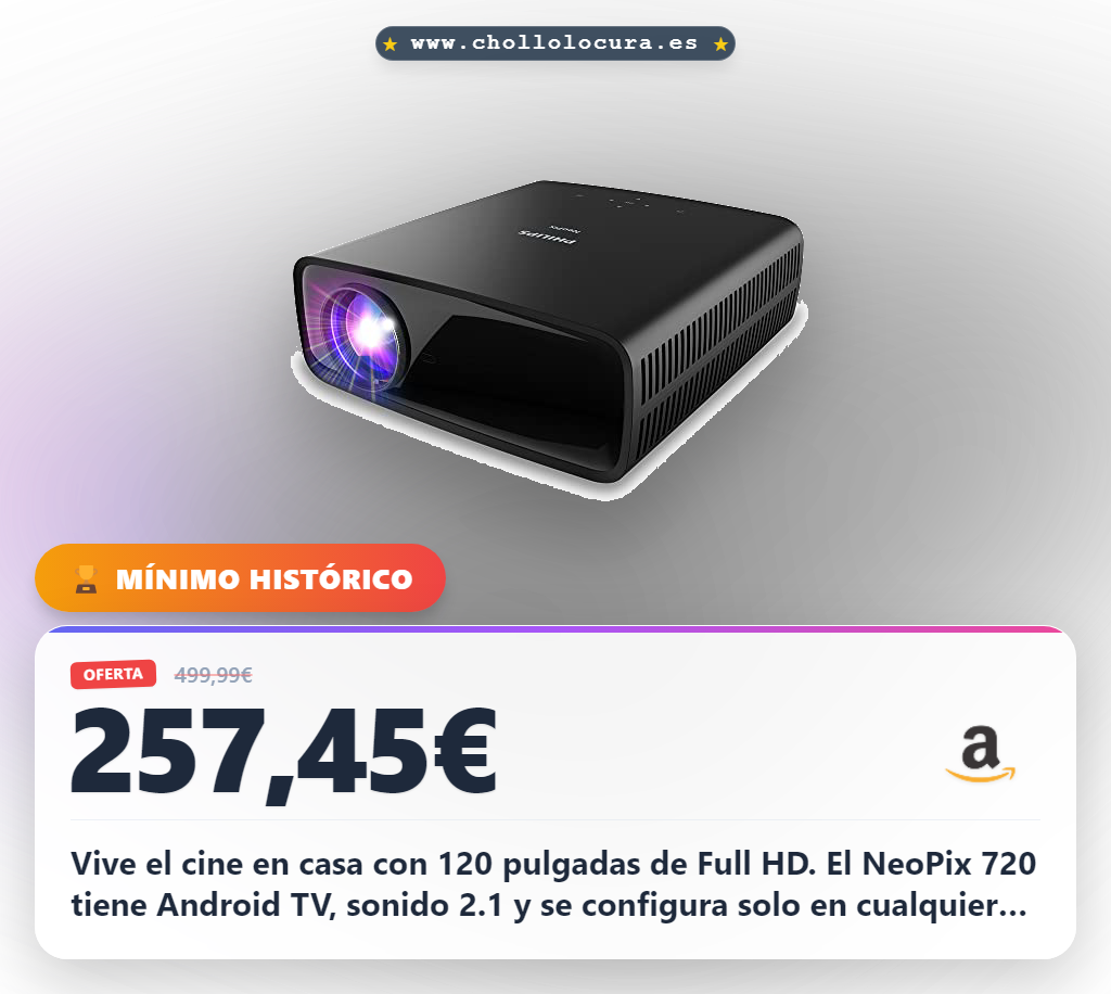 Aprovecha el proyector Philips NeoPix 720 Full HD de 120 pulgadas con Android TV al mejor precio