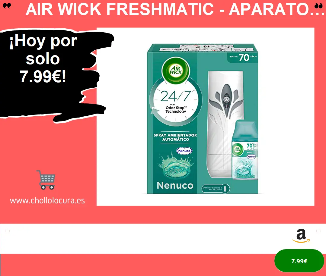 ¡Aroma Nenuco mágico con Air Wick Freshmatic! 3 intensidades, 70 días de fragancia, portátil y elegante