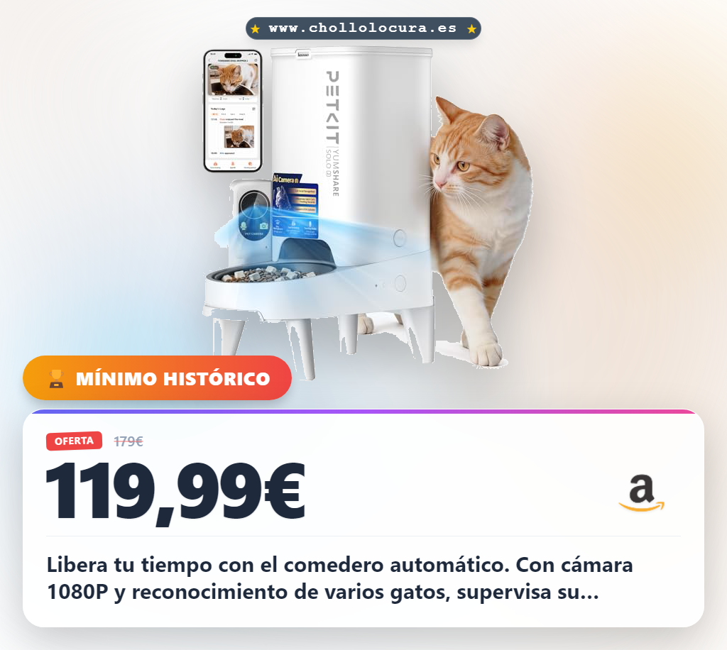 Aprovecha el comedero gato automático PETKIT con cámara 1080P y reconocimiento de varios gatos a precio de chollo
