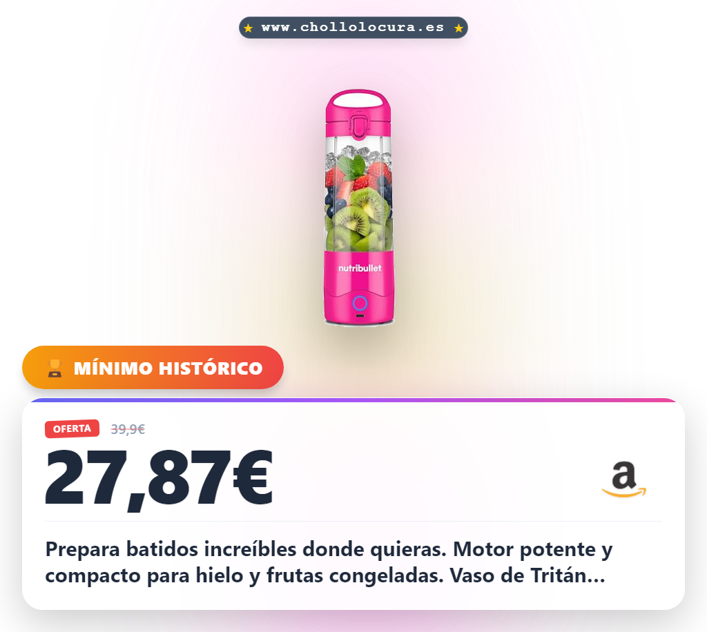 Aprovecha la batidora portátil Nutribullet 475ml con carga USB-C y cuchilla de 4 puntas al mejor precio