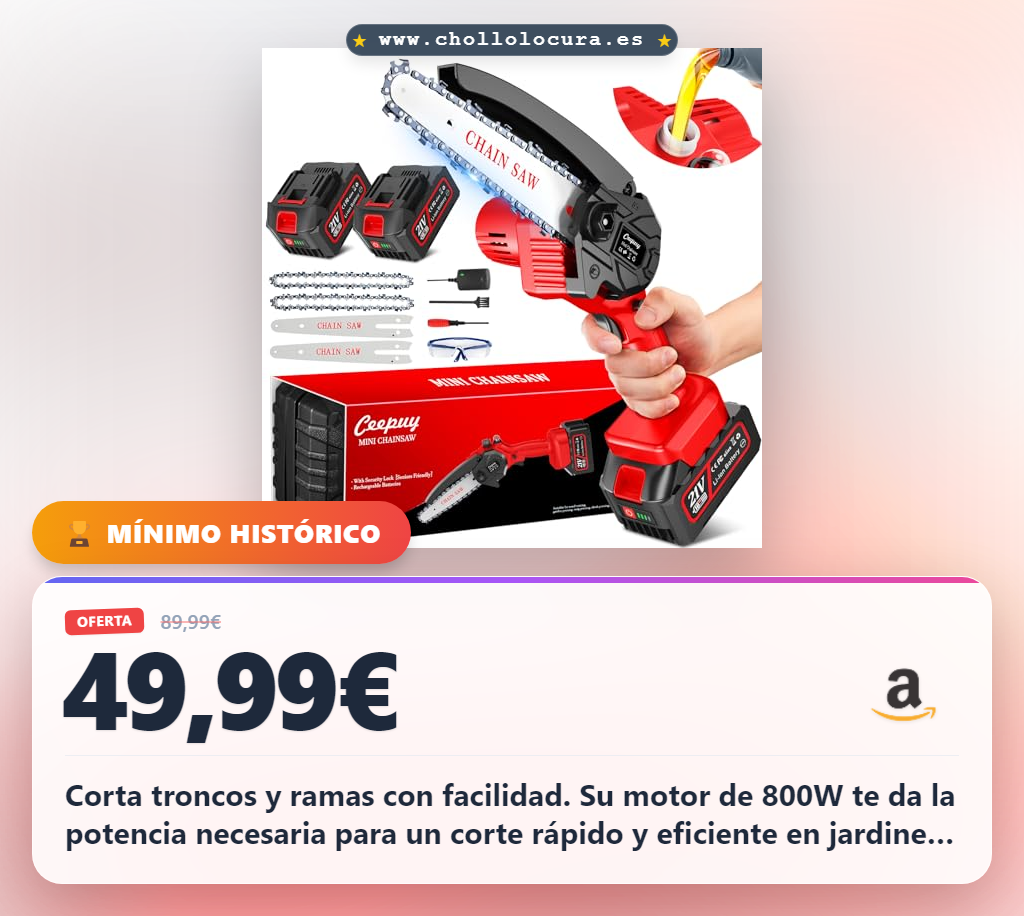 Aprovecha la motosierra a batería CEEPUY de 800W para cortar troncos en oferta histórica y con gran potencia
