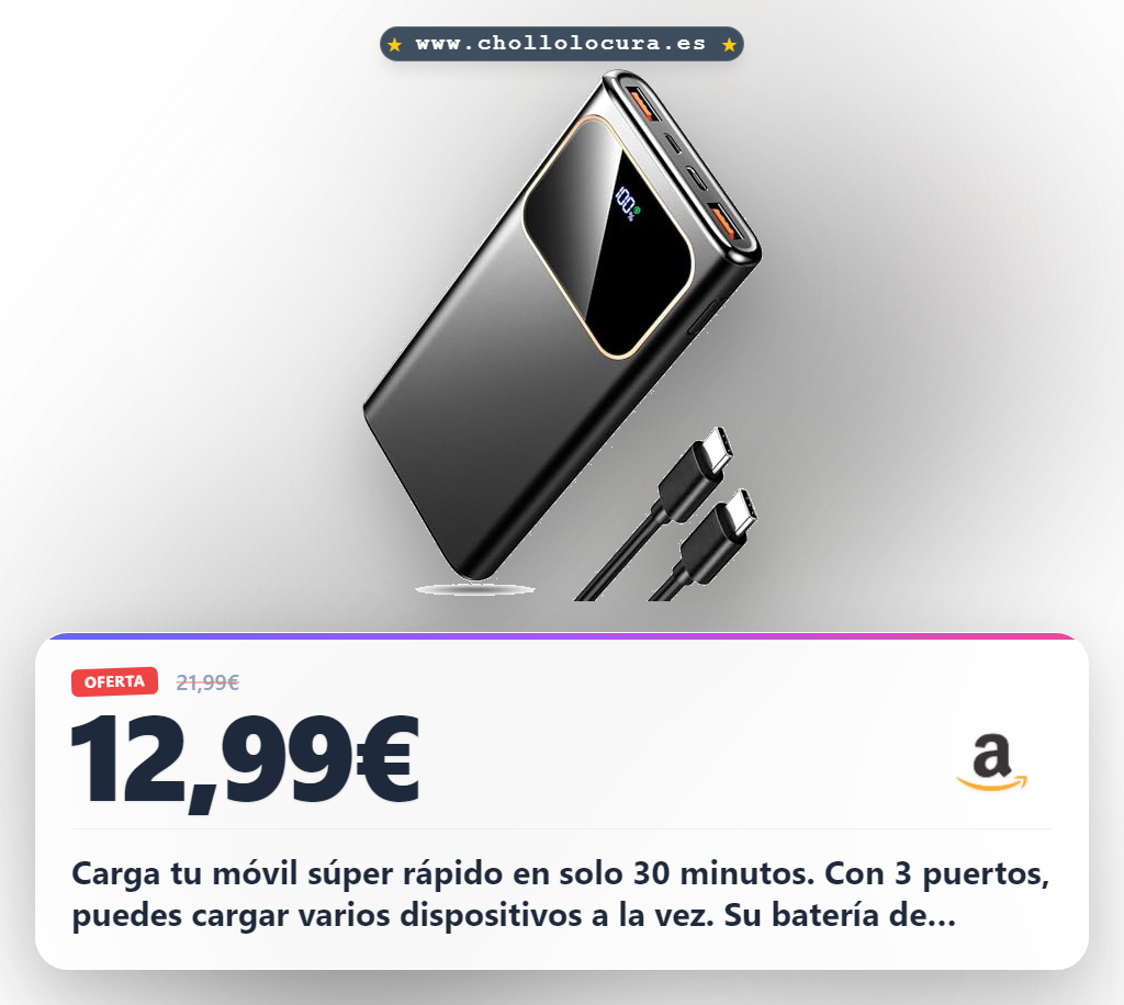 Consigue power bank 10000mAh 22.5W con carga rápida USB-C y pantalla LED para iPhone y Samsung