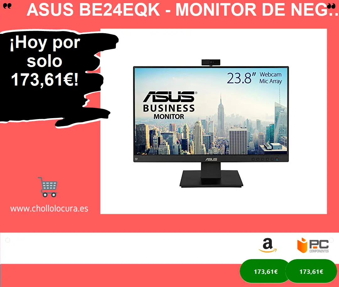 Asus BE24EQK - Monitor de negocio de 23.8" (Full HD, IPS, sin marco, antiparpadeo, luz azul de baja intensidad, cámara Full HD, matriz de micrófonos y altavoces estéreo)