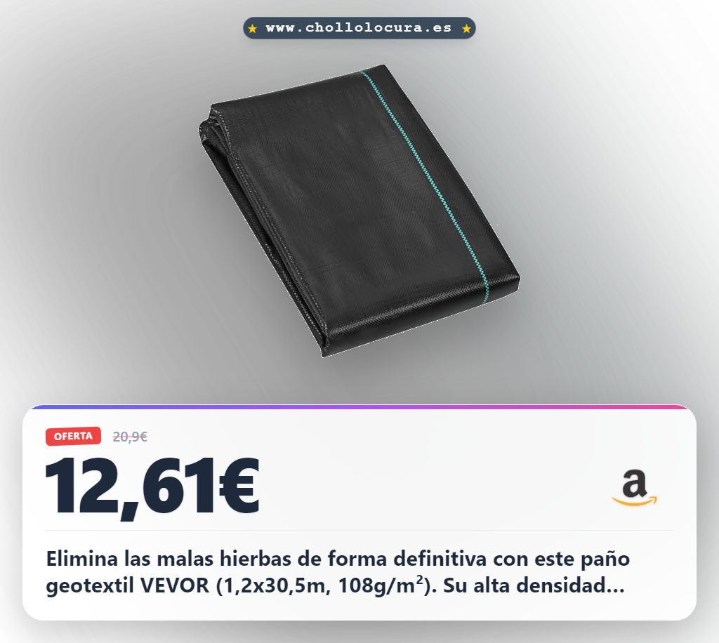 Obtén Paño Mantillo Antimalezas Geotextil VEVOR 1,2x30,5 m y 108 g/m² para Paisajismo al mejor precio
