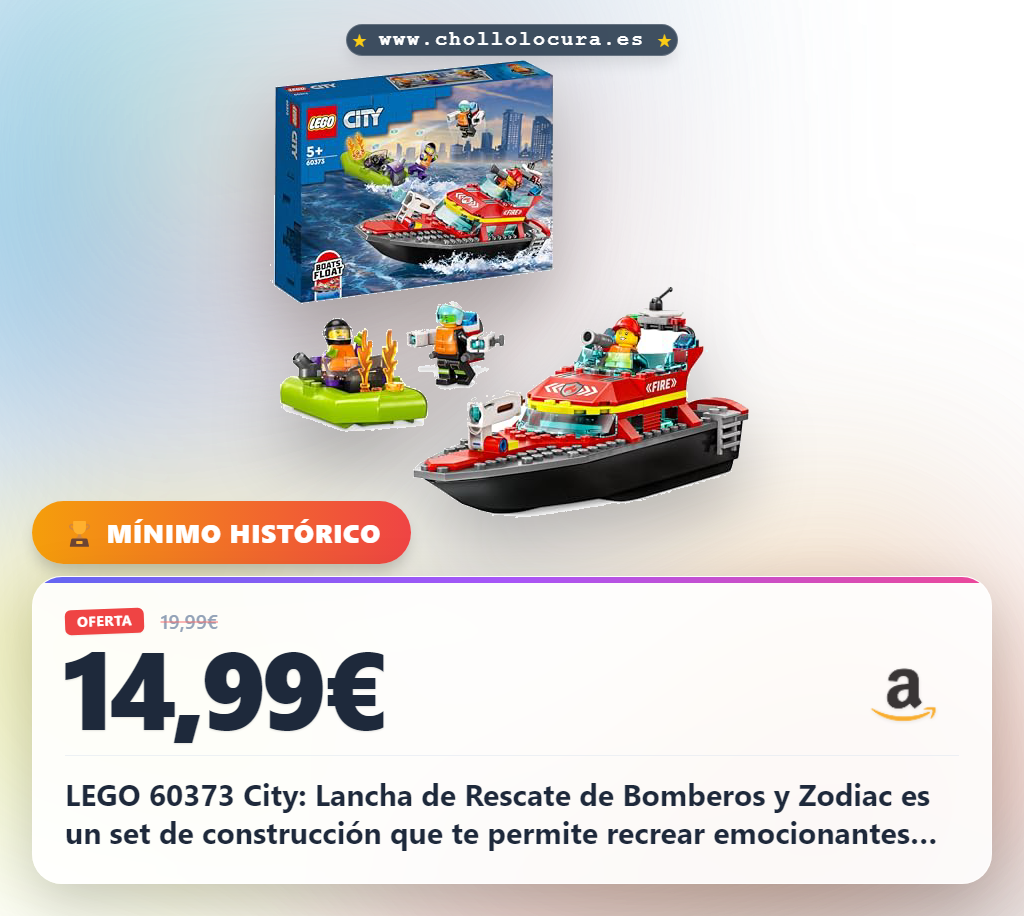 LEGO 60373 City: Lancha de Rescate de Bomberos y Zodiac: Los barcos flotantes más divertidos