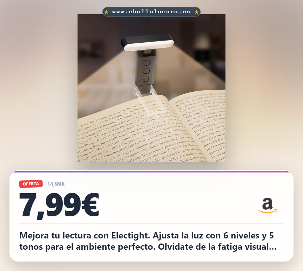 Aprovecha la lámpara de lectura LED clip portátil con 5 tonos de luz y temporizador a precio de chollo