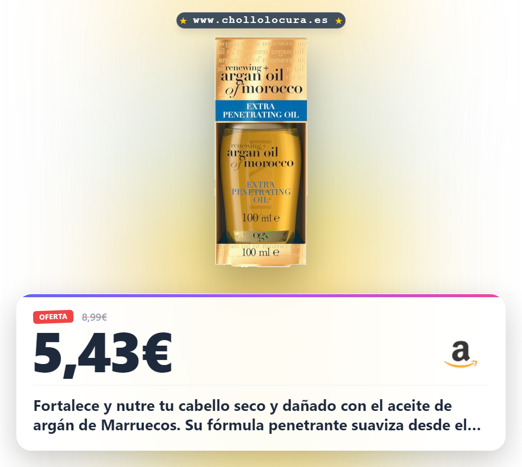 Aprovecha el aceite OGX Argan de Marruecos para pelo seco y dañado. Logra un cabello sedoso, fuerte y radiante al mejor precio.