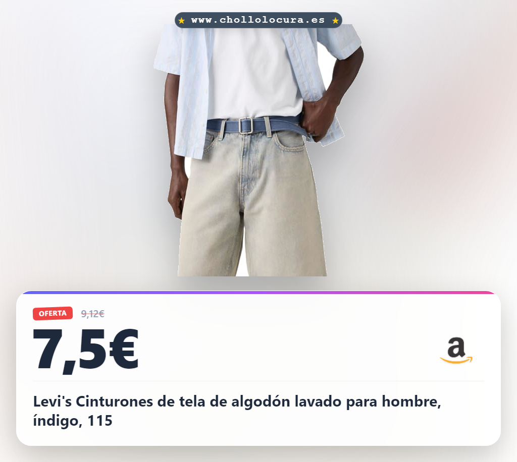 Levi's Cinturones de tela de algodón lavado para hombre, índigo, 115