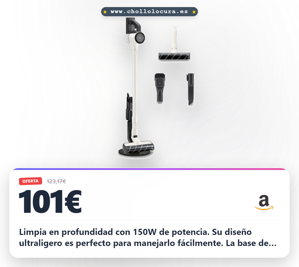Aprovecha el aspirador CordZero LG sin cables con base de parking y 150W de potencia al mejor precio