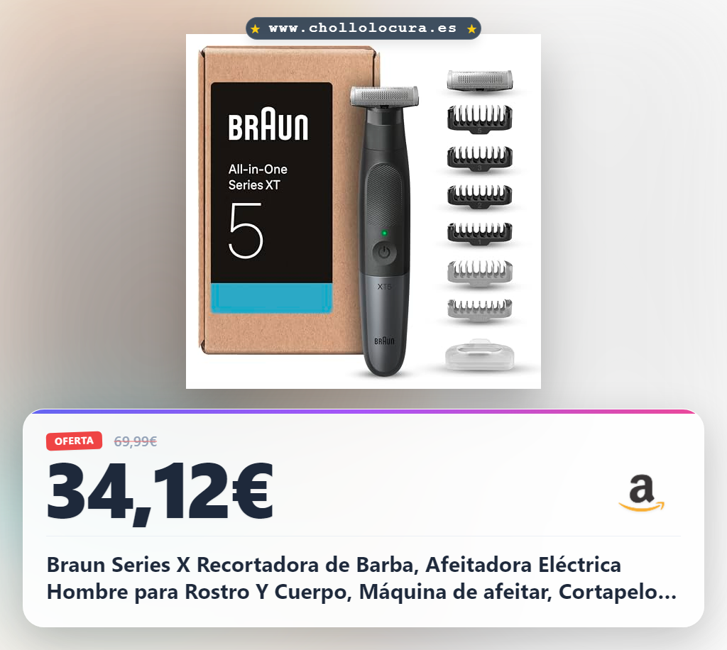 Braun Series X Recortadora de Barba, Afeitadora Eléctrica Hombre para Rostro Y Cuerpo, Máquina de afeitar, Cortapelos hombre, Peine Bidireccional, Cabezal Flexible, Resistente Al Agua, XT5270