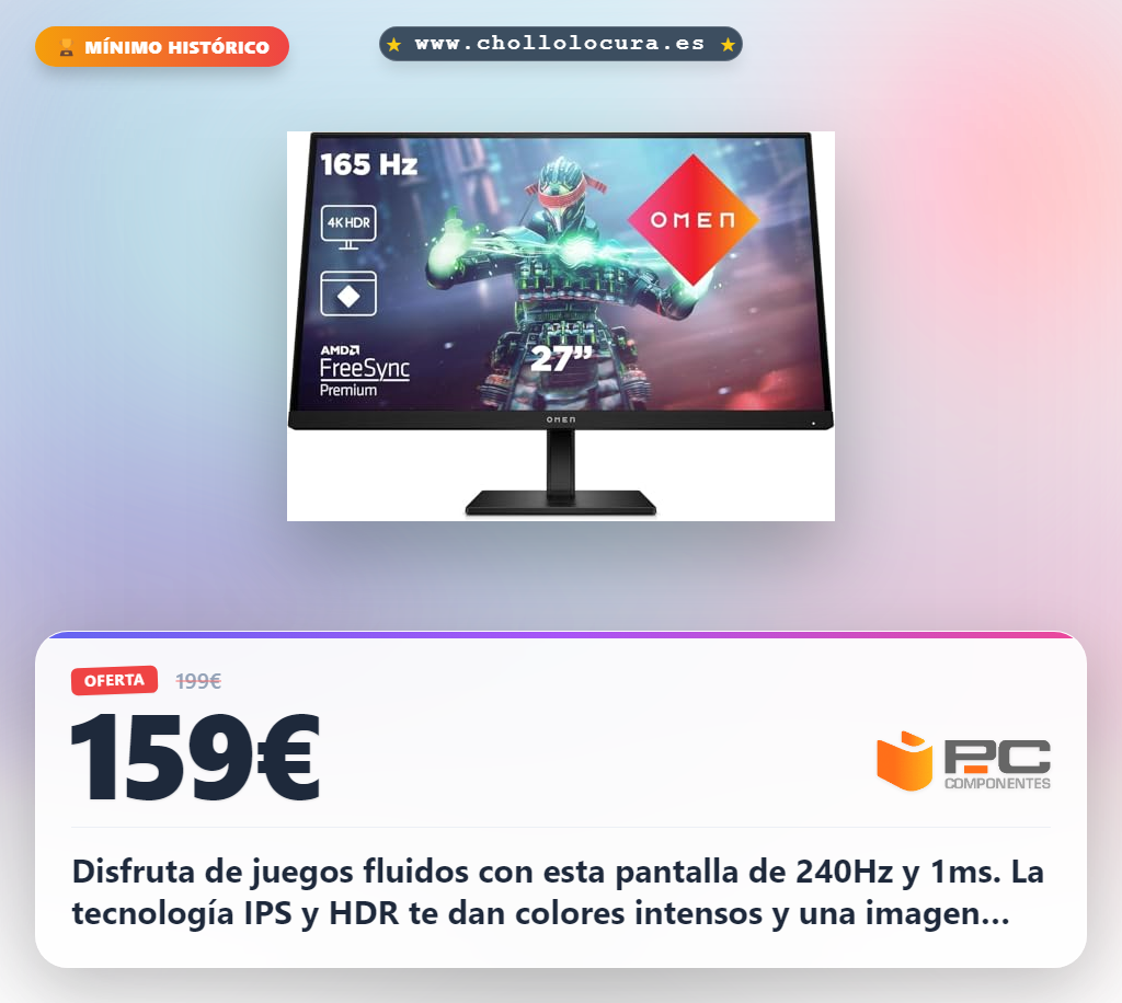 Consigue el monitor gaming HP OMEN 27s 240Hz IPS con HDR y tiempo de respuesta 1ms al mejor precio