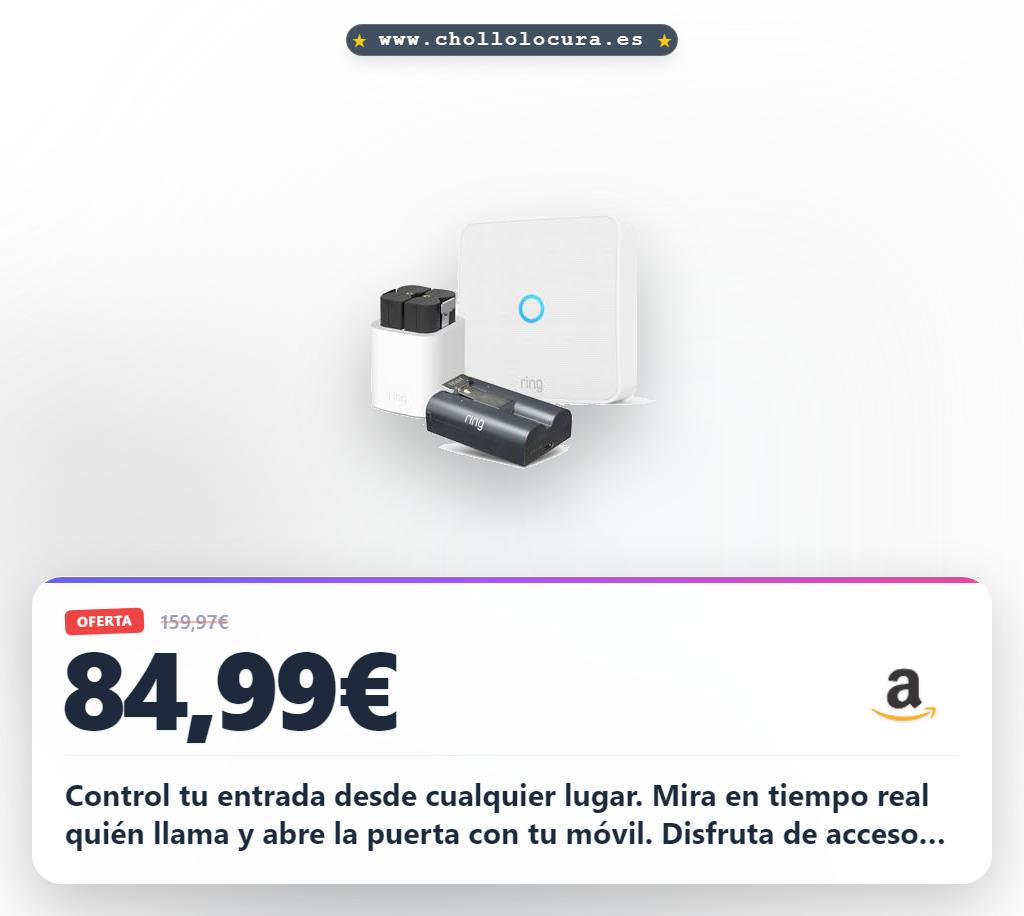 Compra el Ring Intercom Video con batería extra y estación de carga. Disfruta de seguridad avanzada y acceso sin llave a precio de chollo.