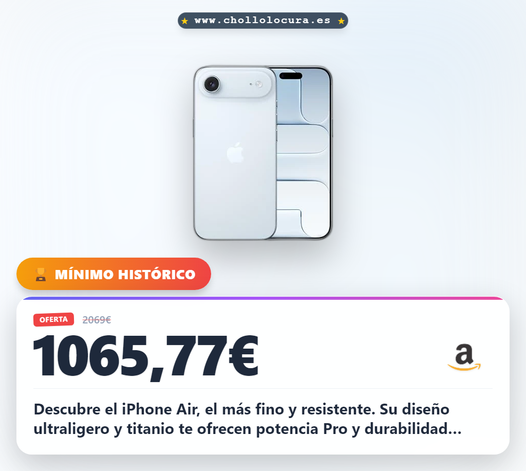 Consigue el iPhone Air 1 TB con chip A19 Pro y cámara avanzada en oferta histórica