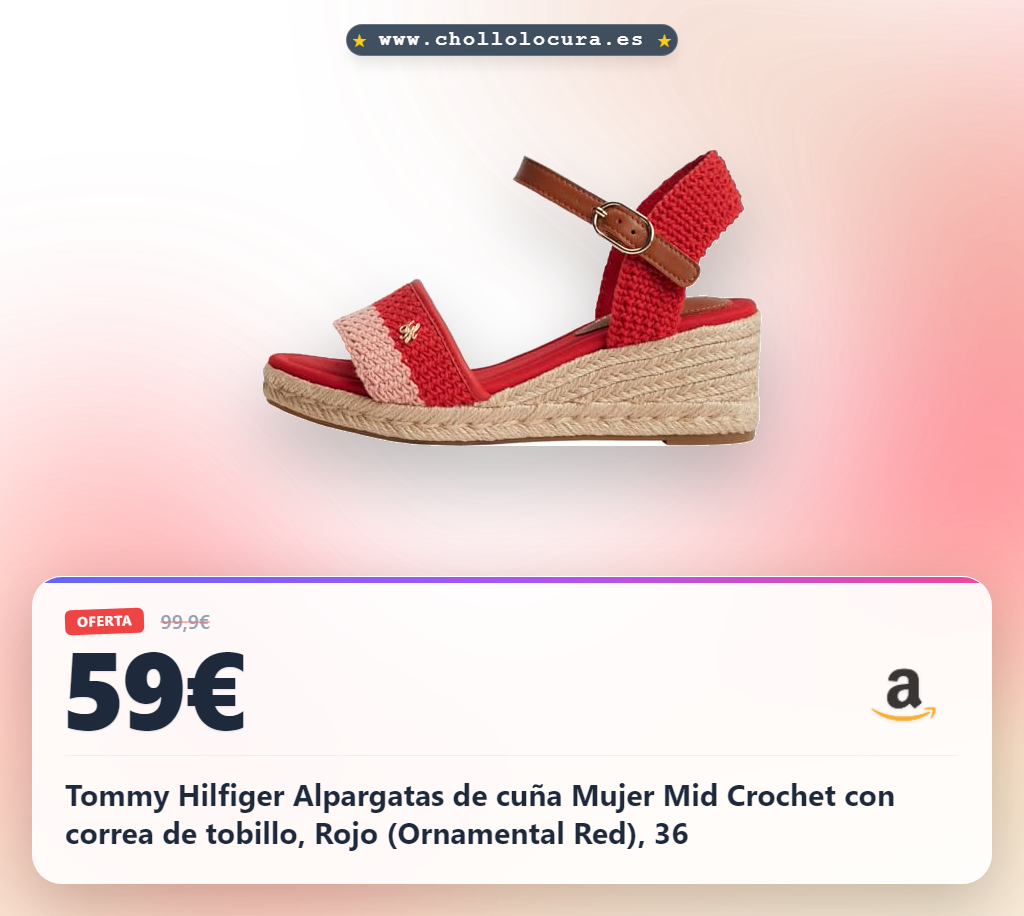 Tommy Hilfiger Alpargatas de cuña Mujer Mid Crochet con correa de tobillo, Rojo (Ornamental Red), 36