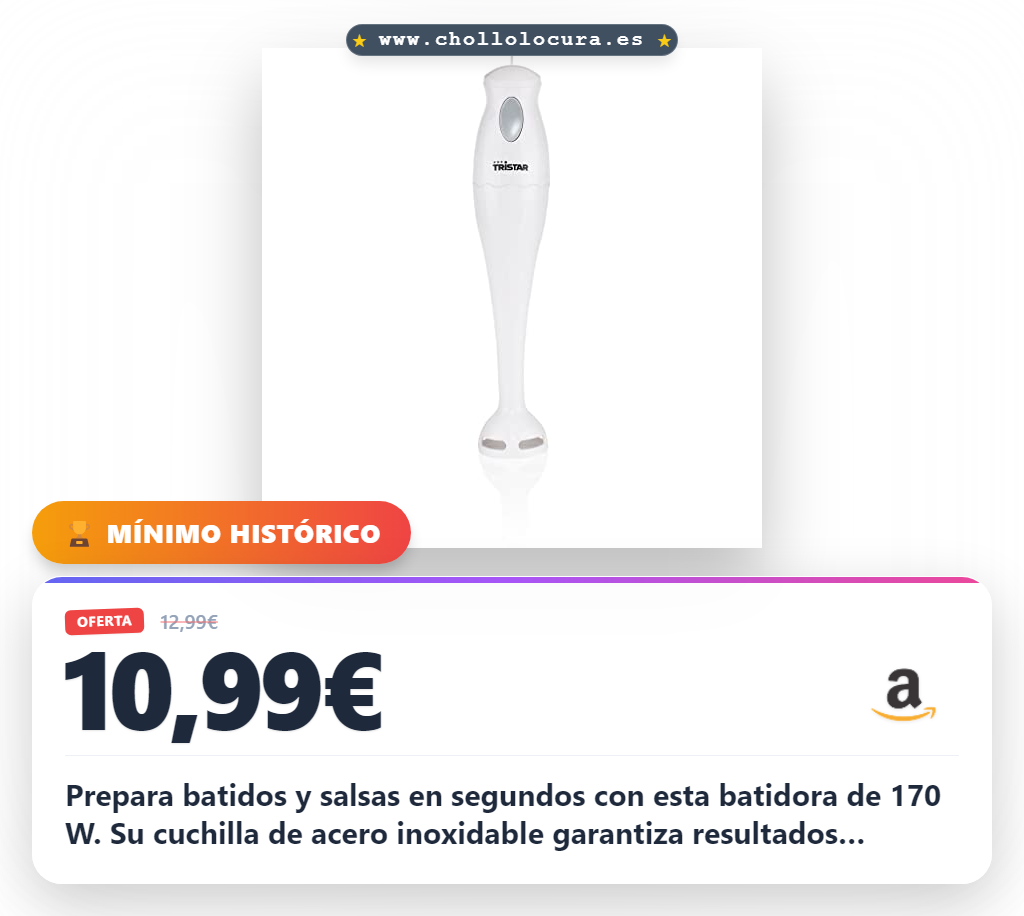 Aprovecha la batidora de mano 170W con cuchilla de acero inoxidable para batidos y sopas en oferta