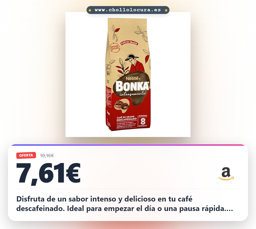 Aprovecha el café descafeinado Bonka Grano 500g para un sabor intenso y un desayuno rápido