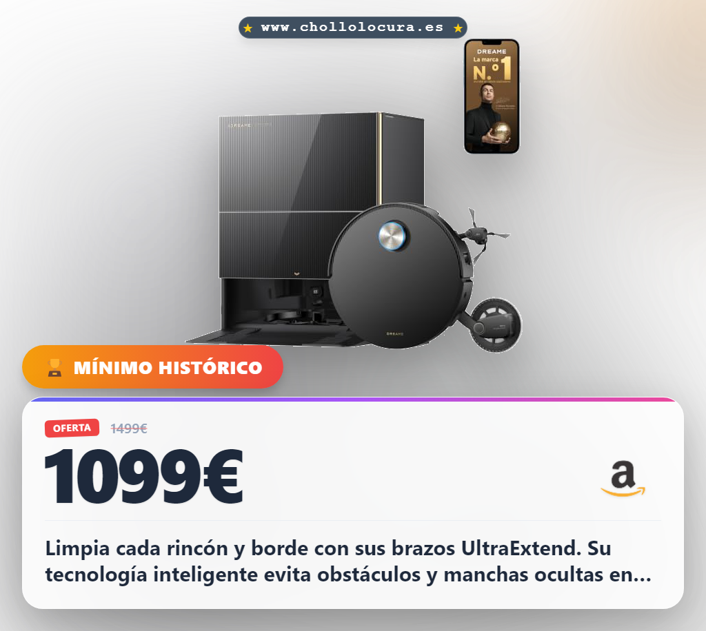 Aprovecha el robot aspirador DREAME X60 Pro Ultra con doble brazo y fregado caliente a precio de chollo