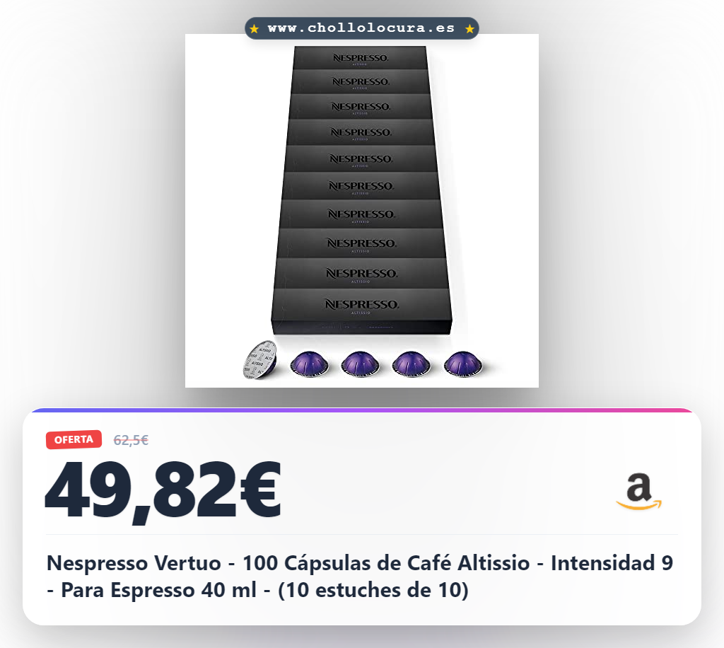 Nespresso Vertuo - 100 Cápsulas de Café Altissio - Intensidad 9 - Para Espresso 40 ml - (10 estuches de 10)
