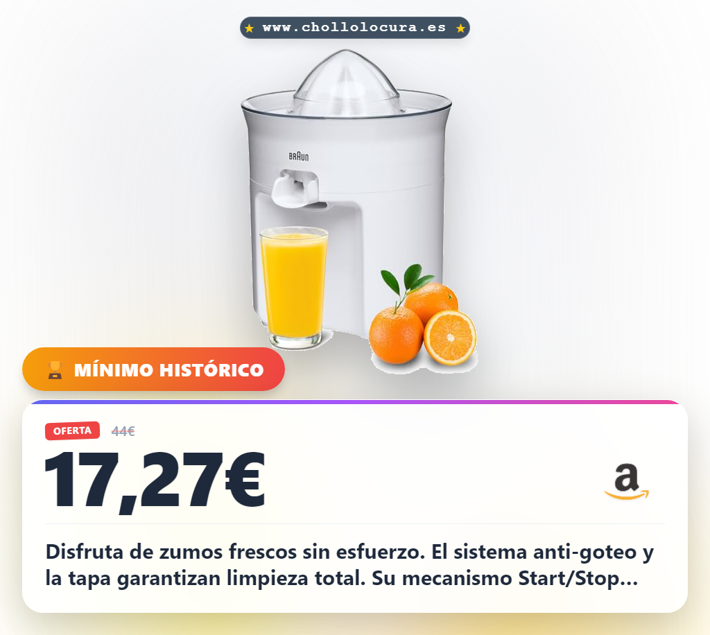 Aprovecha el exprimidor eléctrico Braun TributeCollection CJ3050 con sistema anti-goteo y tapa en oferta histórica